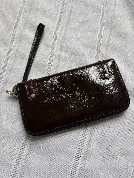 Brighton Handbags - Brighton Dark Brown Patent Leather  Zip-Around Wristlet Wallet